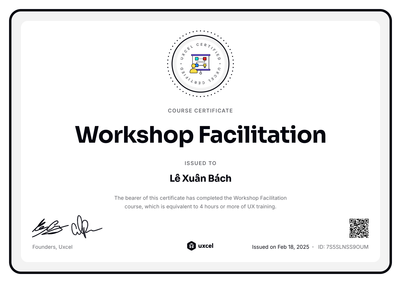 Lê Xuân Bách's certificate